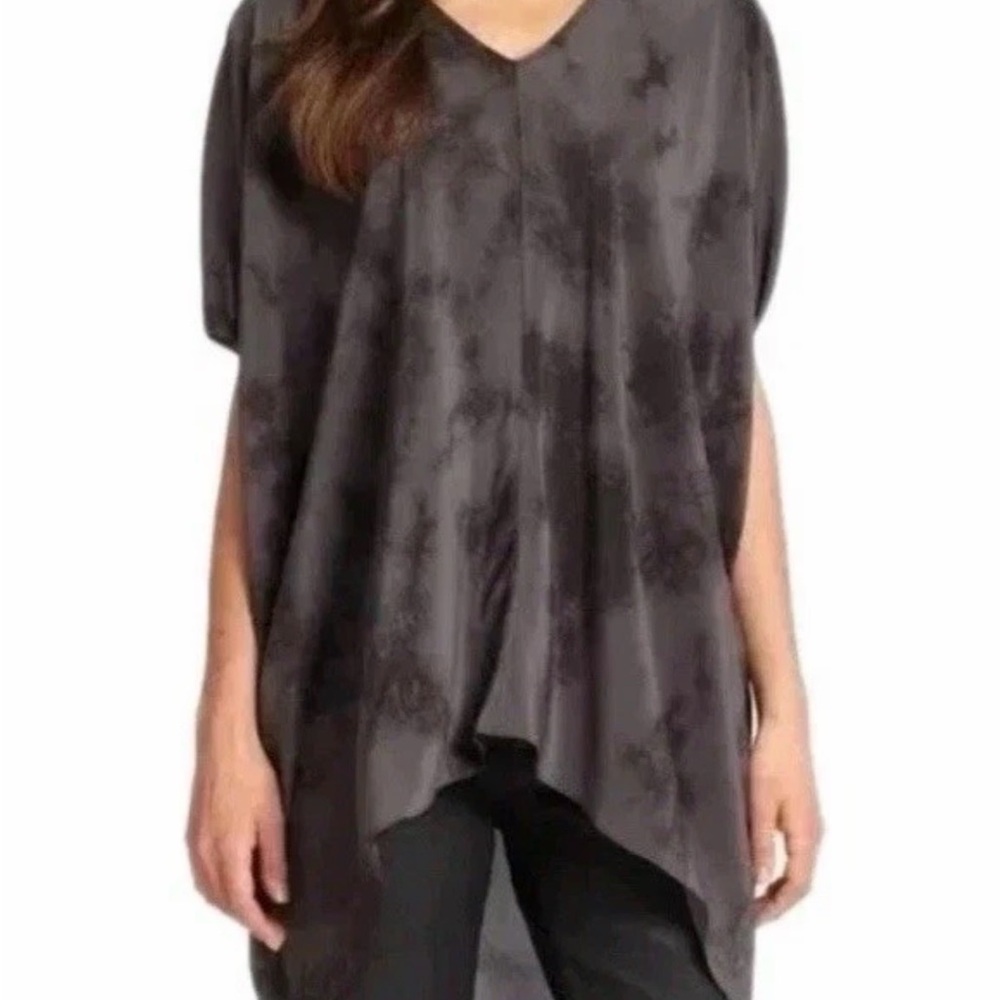 Eileen Fisher Charcoal Black tie dye silk Tunic Top size L